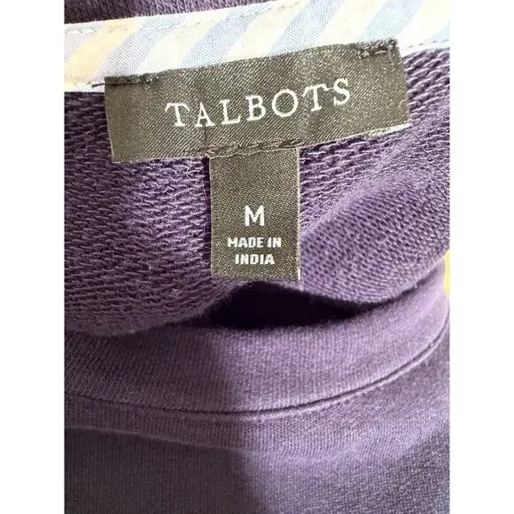 Talbots Navy Blue Striped Sleeve Sweatshirt | Preppy Chic Colorblock Top Size M - Picture 4 of 5